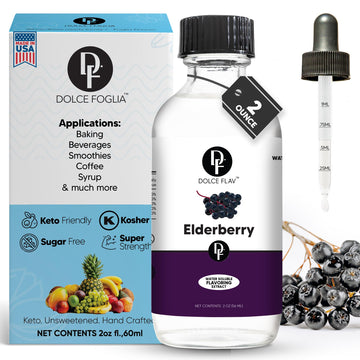 Dolce Flav Elderberry Extract - 2 Ounce Water-Soluble Multipurpose Flavoring Ideal for Baked Goods, Beverages, Coffee, Desserts 