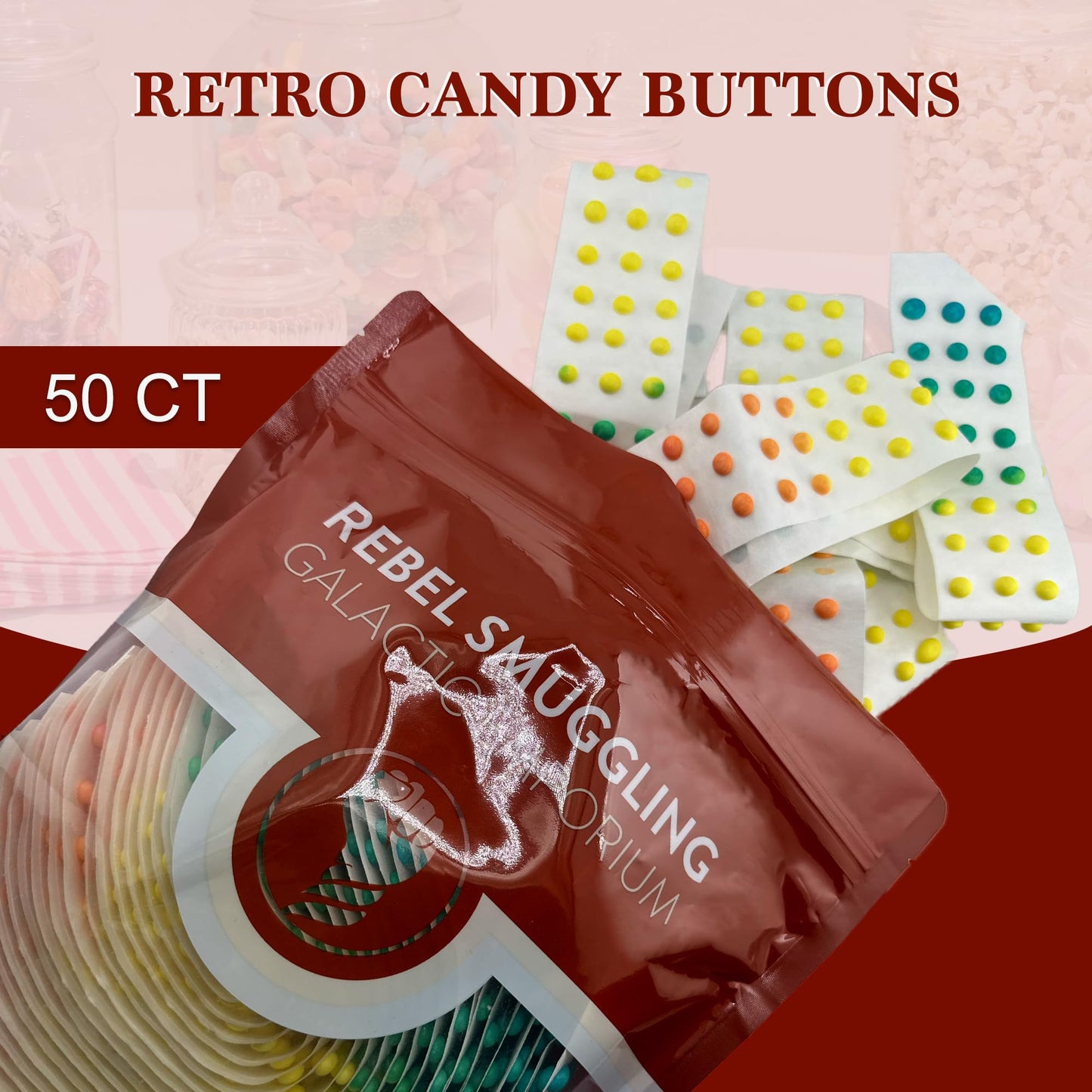Rebel Smuggling Candy Buttons Sheets, Retro Candy, 50 Pack, 8x10x2