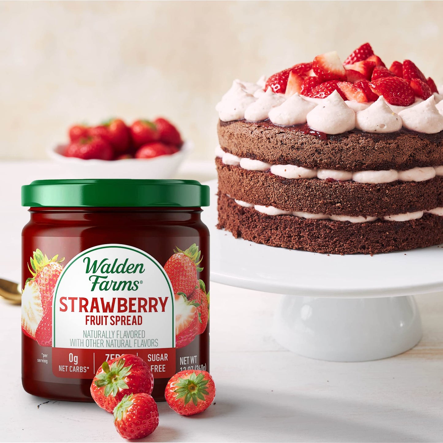 Walden Farms Strawberry Fruit Spread 12 oz Jar - Naturally Flavored - 0g Net Carbs - Kosher Certified - Great on Muffins - Panca