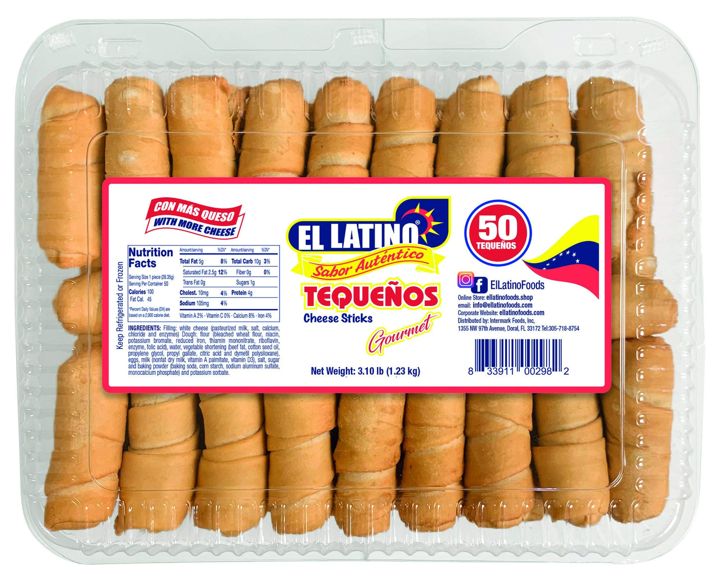 El Latino Tequenos, prefried and ready to eat. (Pack of 50 Units)