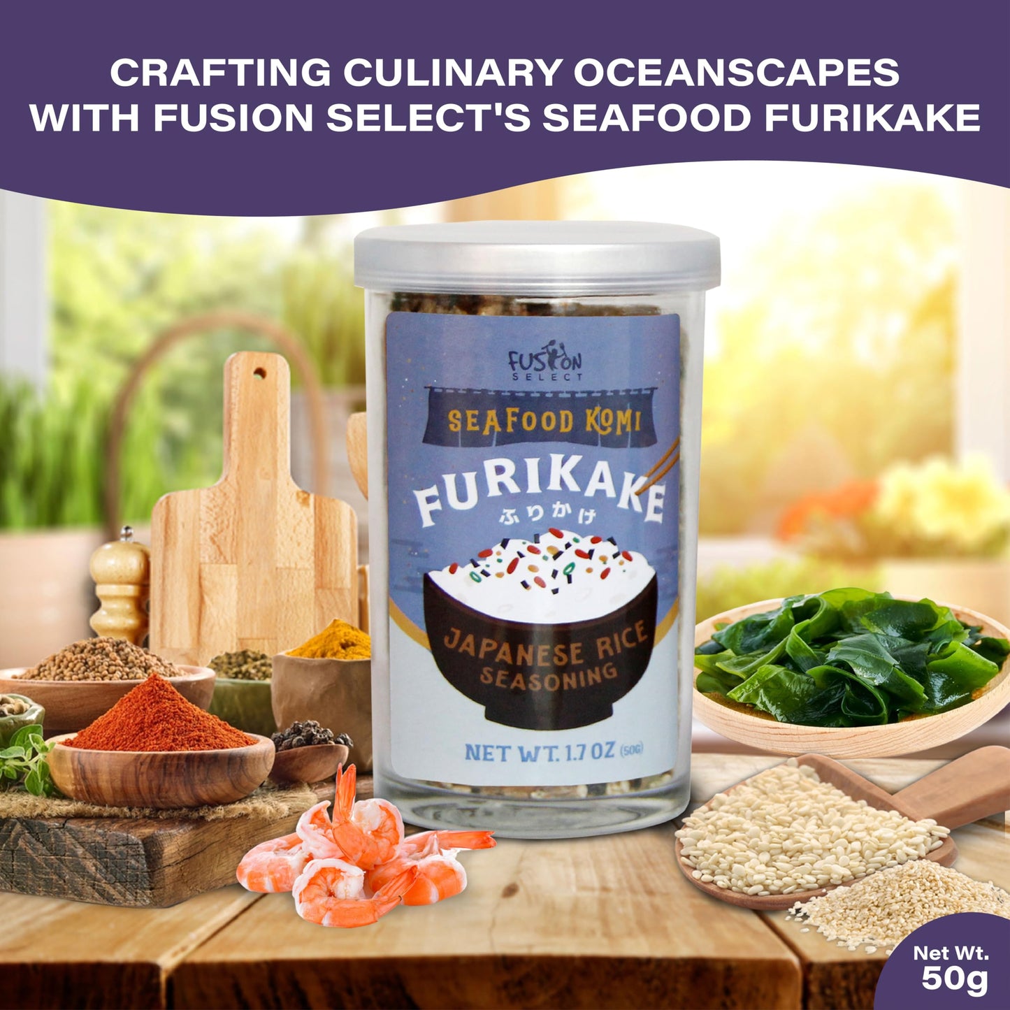 Fusion Select Furikake Rice Seasoning - Komi Furikake Seasoning Mix with Shrimp  Bonito Flakes - Japanese Spices Topper for Noodles  Onigiri  Salad  Popcorn  Tofu  Stir Fried Vegetables - 50g