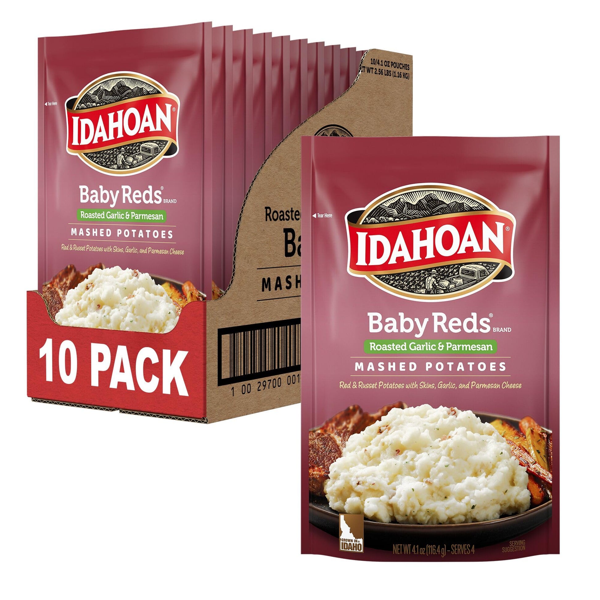 Idahoan Baby Reds with Roasted Garlic and Parmesan Mashed Potatoes, Naturally Gluten-Free, 100% Real Idaho Potatoes, 4 servings 