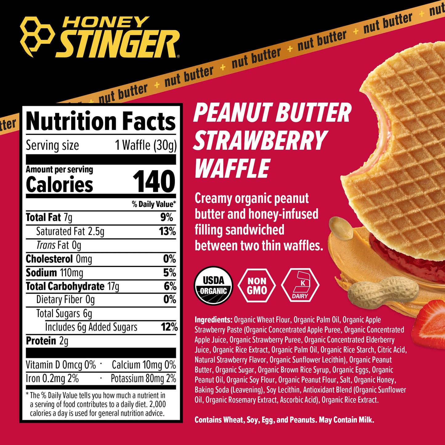 Honey Stinger Organic Peanut Butter Waffle Variety Pack of 18 (6 Per Flavor), Energy Stroopwafel Snack for Exercise, Endurance &