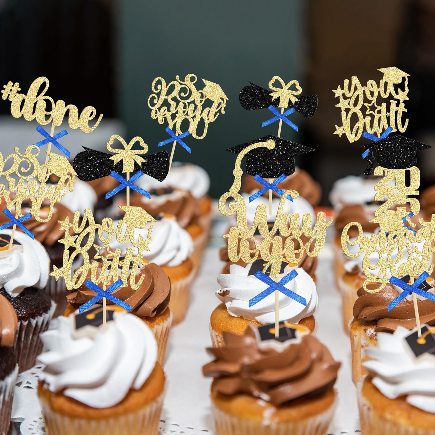 Gyufise 32Pcs 2025 Graduation Cupcake Toppers Glitter So Proud Of You Done Diploma Grad Cap Cupcake Picks Class Of 2025 Cake Dec