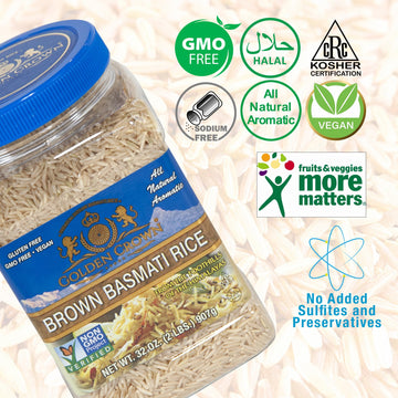 Golden Brown Basmati Rice - 32 Oz (2Lb), Naturally Aged Long Grain Aromatic Rice For Biryani, Palao And Pilaf, Tasty And Delicio