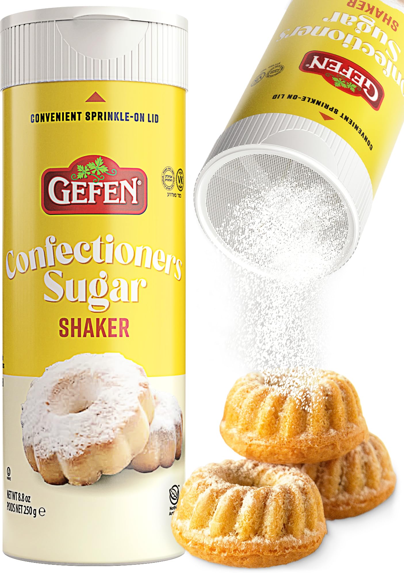 Gefen Confectioners Sugar Shaker, Powdered Sugar Duster, 8.8oz, Corn Free, Gluten Free, Kosher
