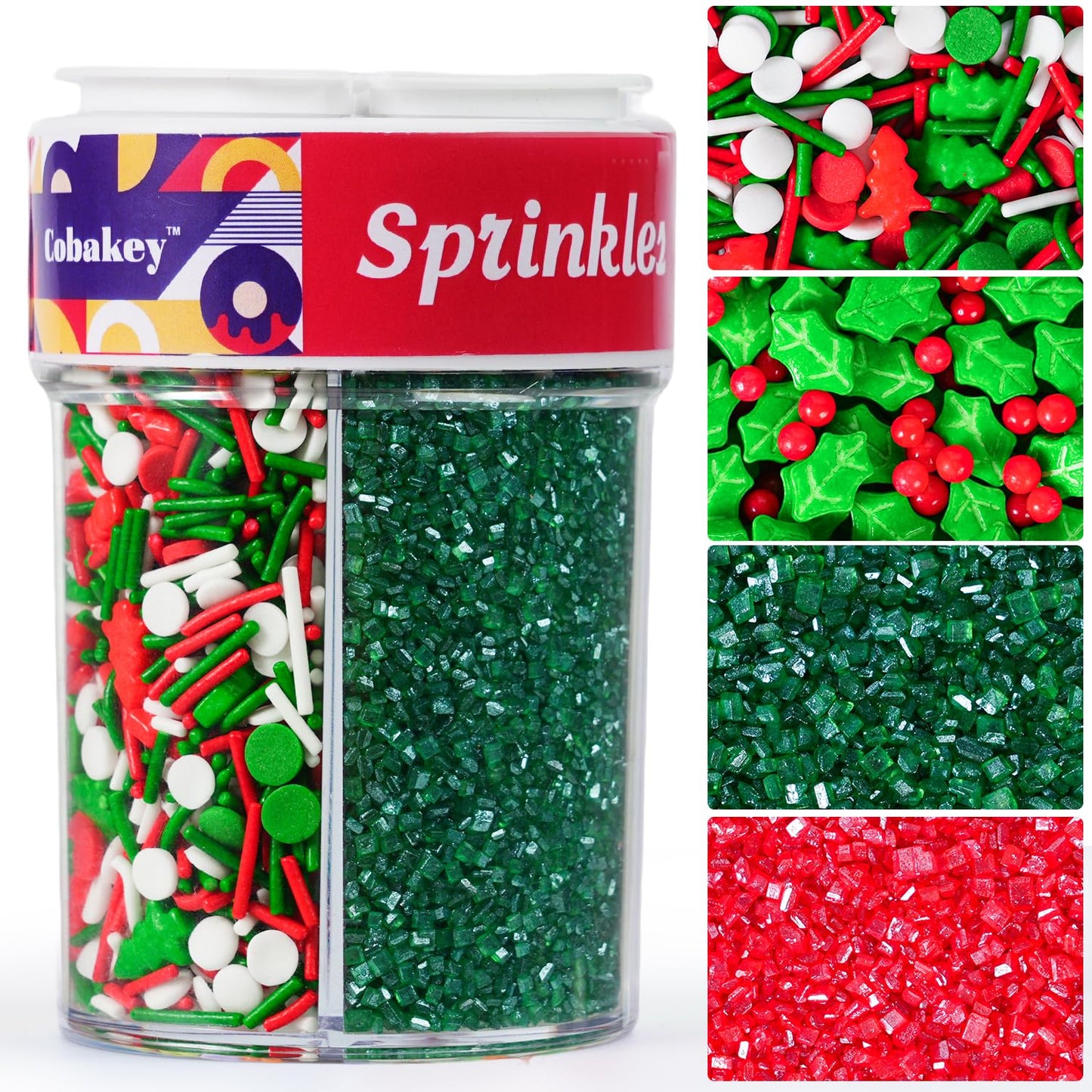 Christmas Sprinkles Mix Holly & Berry - 6.5 Oz Holiday Assortment With Red Green White Christmas Tree  Jimmies & Sanding Sugar | Edible Decorations For Baking Xmas Cookies  Cakes  Cupcakes Topper