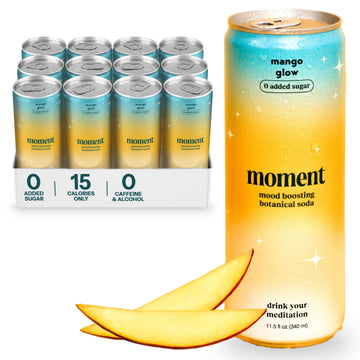 Drink Your Meditation Moment Botanical Soda Soft Drink - Mango Glow, 0 Sugar, 0 Caffeine, 11.5 Fl Oz (Pack of 12)