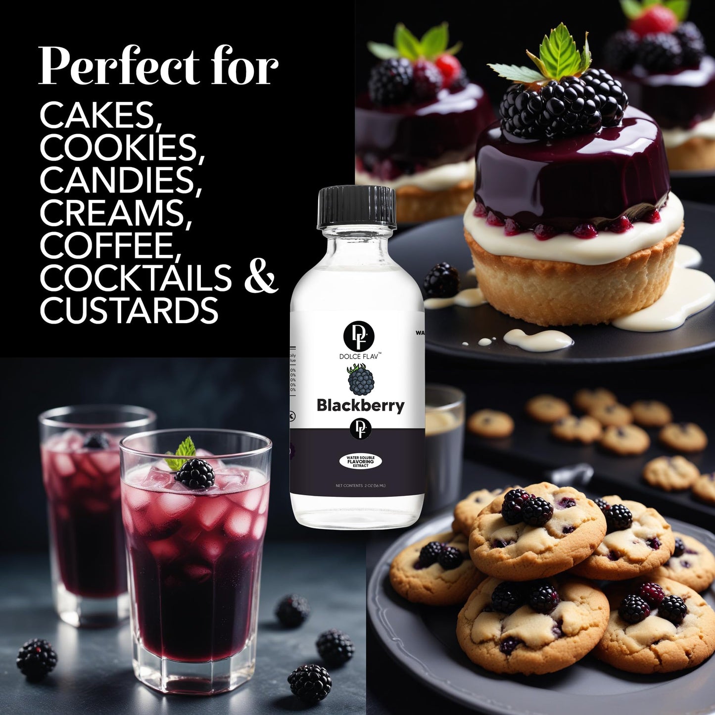 Dolce Flav Blackberry Extract - 2 Ounce Water-Soluble Multipurpose Flavoring Ideal for Baked Goods, Beverages, Coffee, Desserts