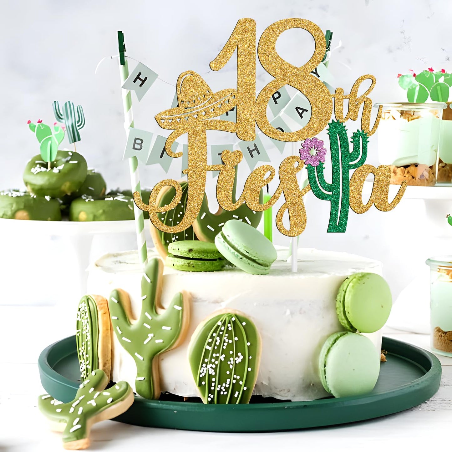 Tivurcia Fiesta 18Th Cake Topper, Cheers To 18 Years/Taco Bout 18 Cake Decor,Tropical Hawaiian Mexican Summer Themed Happy 18Th