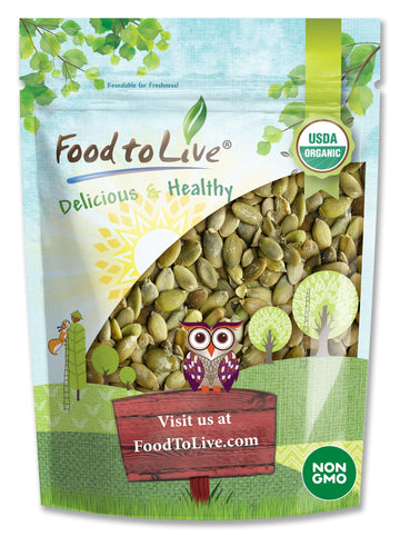 Food To Live Organic Sprouted Pumpkin Seeds, 4 Pounds Non-Gmo, Raw Kernels, No Shell, Unsalted, No Oil, Vegan Kosher, Bulk. Keto Snack. High In Protein, Omega Fats. Topping For Salads, Oats, Yogurt