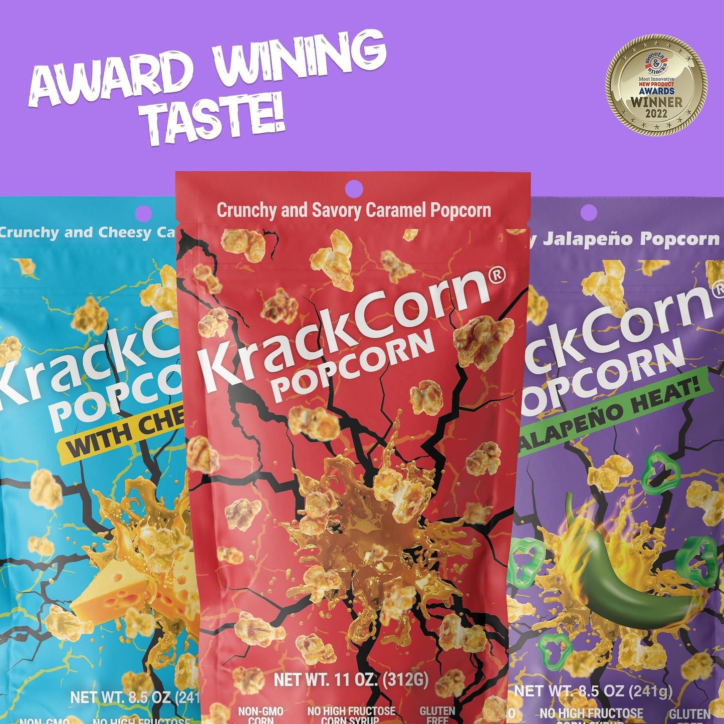 Krackcorn Popcorn Variety Pack - Original, Cheddar And Jalapeno (1.25 Oz) Flavored Popcorns, Gluten-Free & Non-Gmo Healthy Snack