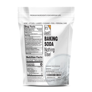 It's Just - Baking Soda, 100% Pure Sodium Bicarbonate, Food Grade, Non-GMO, Made in USA, Cooking, Baking, Aluminum Free (1.25 Po