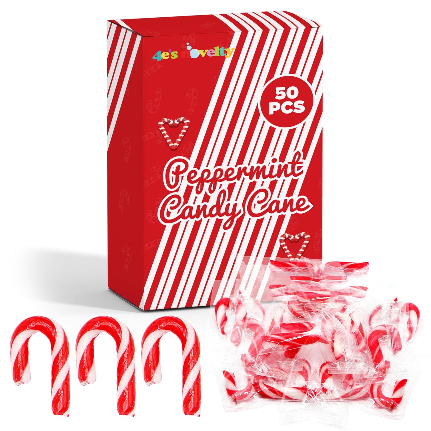 4ES Novelty 50 Pack Mini Candy Canes Bulk - Individually Wrapped  2-Inch Mini Candy Canes  Classic Peppermint Flavor  For Christmas Treats And Christmas Bulk Stocking Stuffers  Perfect For Kids & 18+ Uses