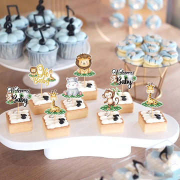 24Pcs Jungle Animals Cupcake Toppers Jungle Animals Theme Animal Cupcake Toppers Picks Baby Shower Themed For Girl Boys Kids Par