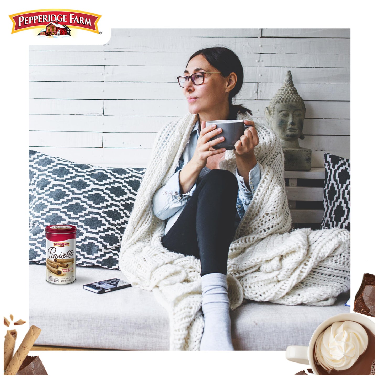 Pepperidge Farm Pirouette Cookies, Chocolate Fudge Créme Filled Wafers, 13.5 Oz Tin