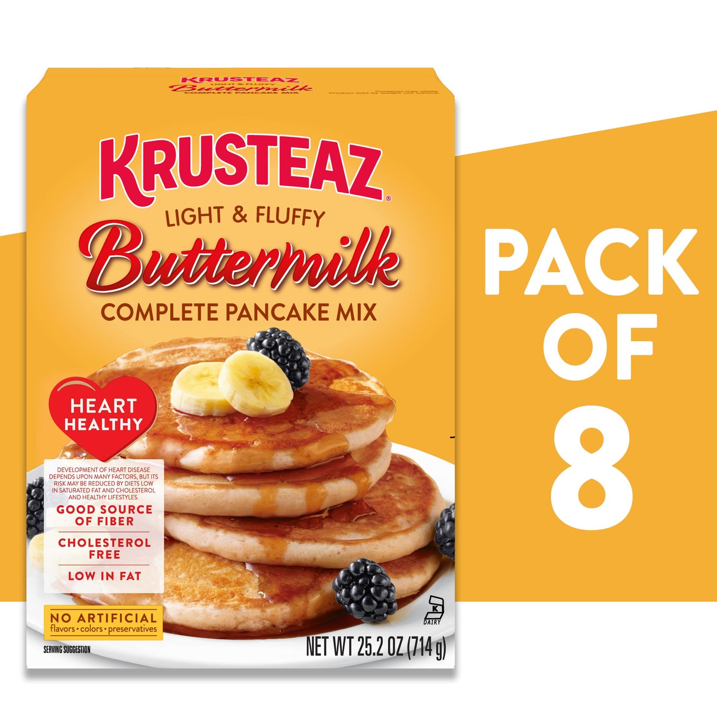 Krusteaz Heart Healthy Buttermilk Pancake and Waffle Mix  Light & Fluffy  25.2 oz Boxes (Pack of 8)