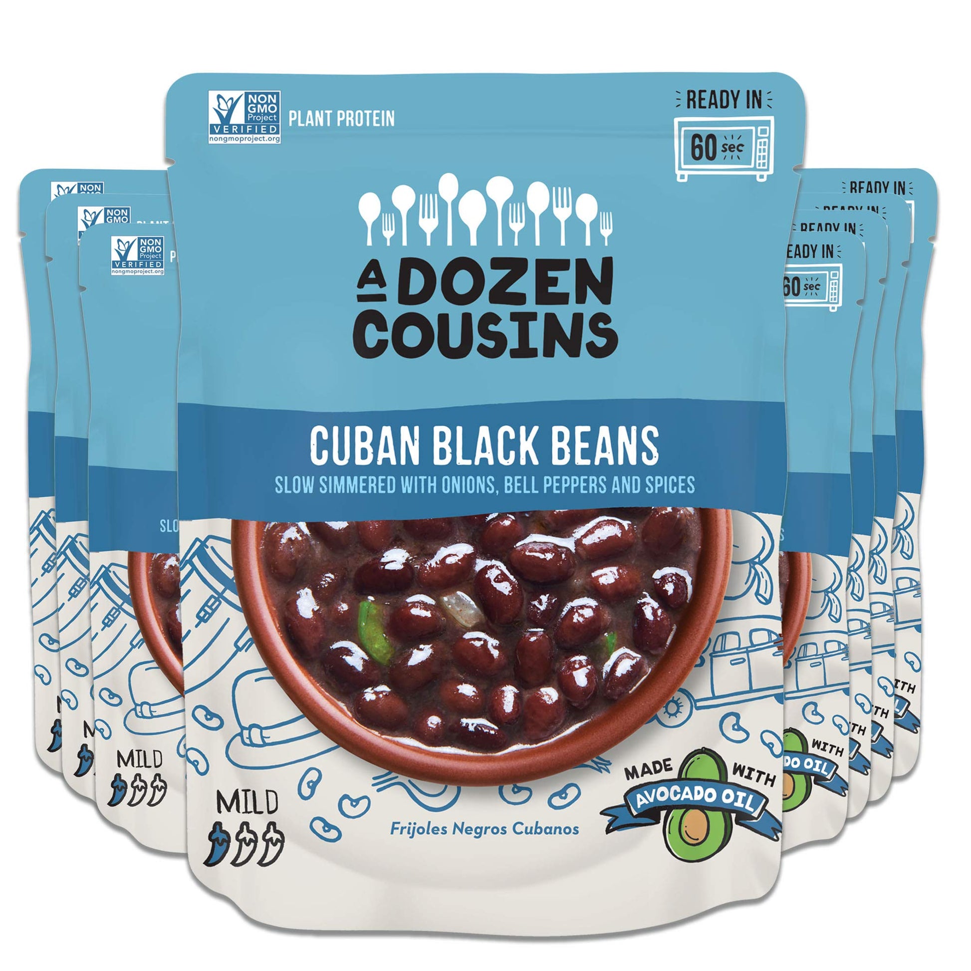 A Dozen Cousins Meals Black Beans Ready to Eat, Vegan and Non-GMO Seasoned Beans Made with Avocado Oil (Cuban Black Beans, 12-Pa