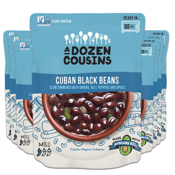A Dozen Cousins Meals Black Beans Ready to Eat, Vegan and Non-GMO Seasoned Beans Made with Avocado Oil (Cuban Black Beans, 12-Pa