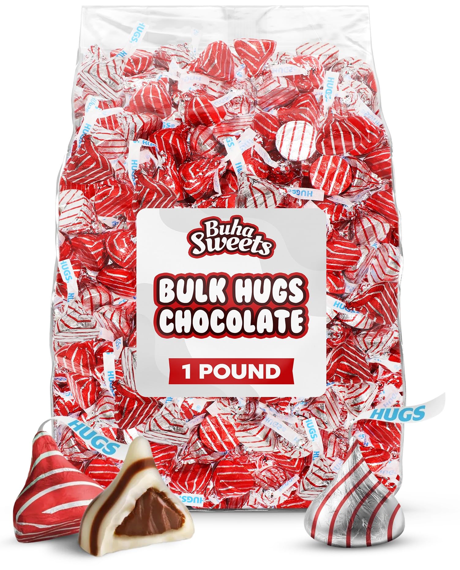 Buha Sweets Bulk Milk Chocolate Hugs Candy - 1 Pound Bag, Individually Wrapped, Approx 100 Pieces for Baking and Parties