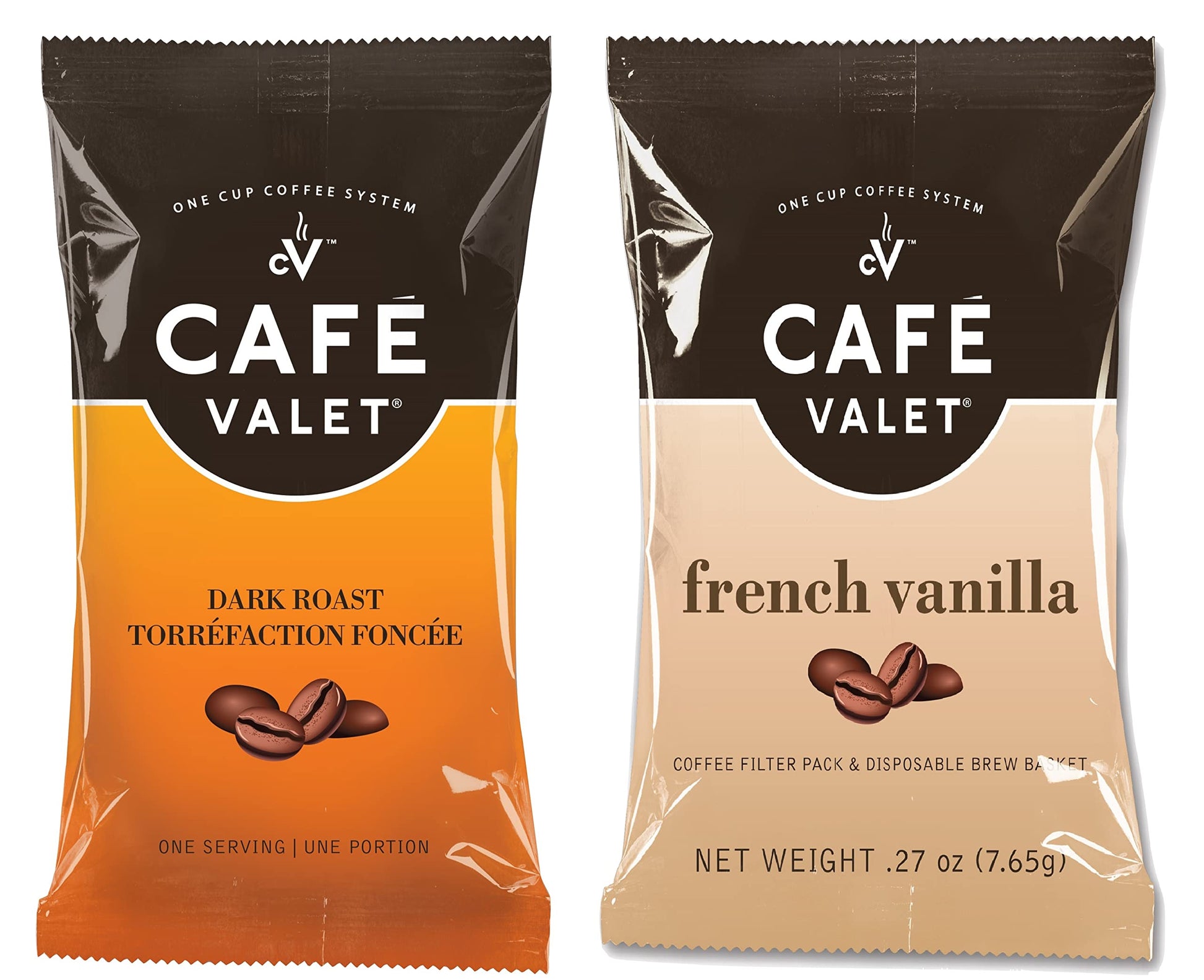 Cafe Valet Single Serve Individually Wrapped Coffee Packs, Regular Dark Roast and French Vanilla 100% Arabica Coffee, 168 Count