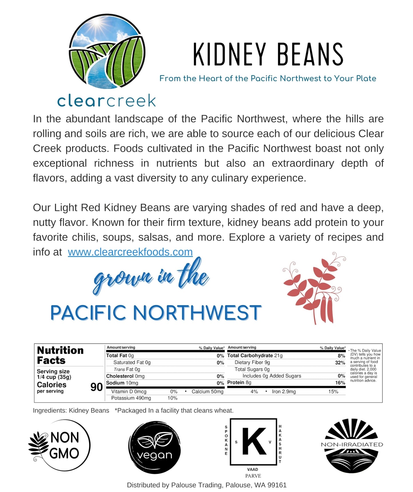 Grown In Washington Light Red Kidney Beans | 4 Lbs | Non-Gmo | Kosher | Vegan | Non-Irradiated