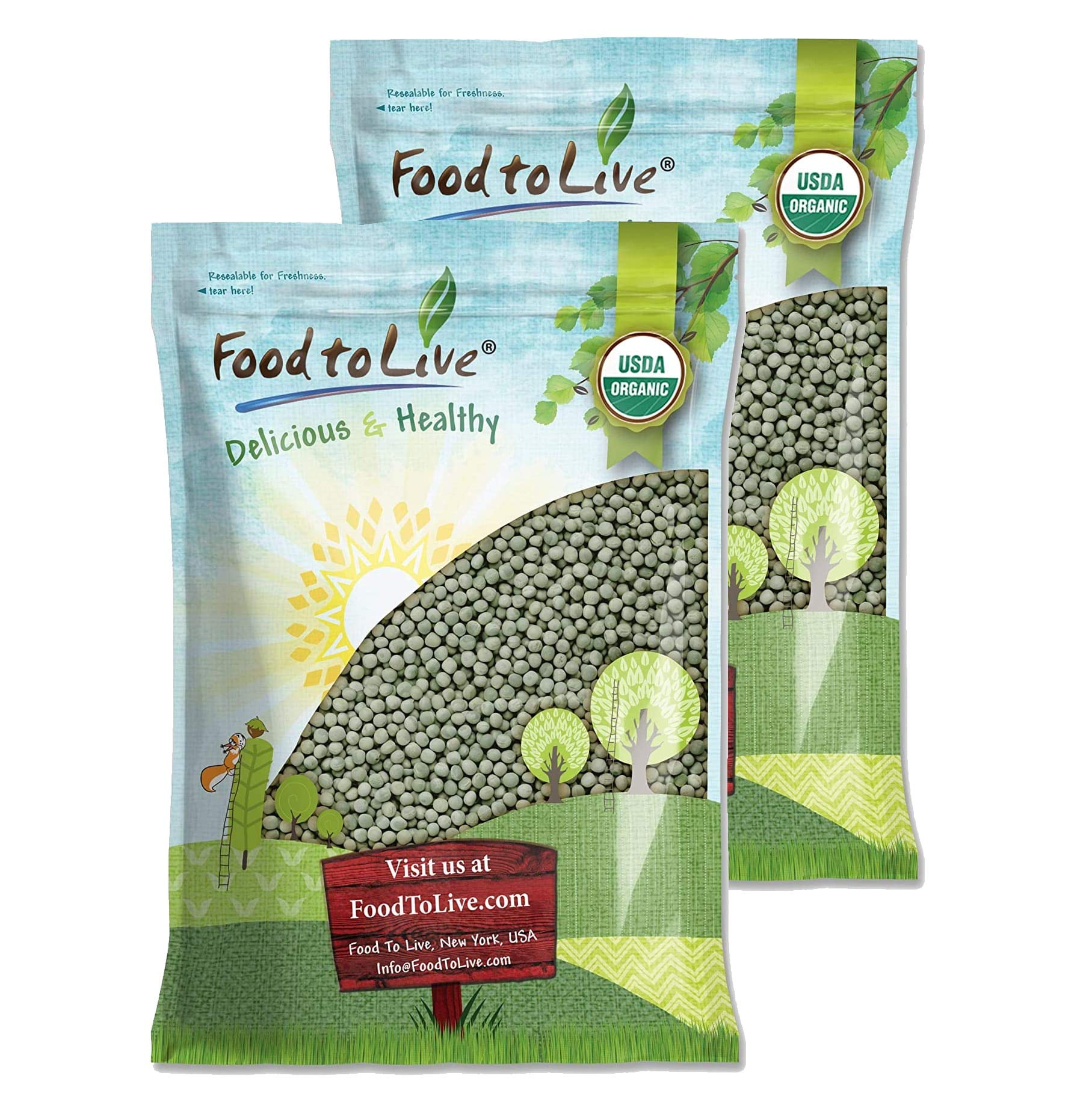 Food to Live Organic Whole Dried Green Peas, 25 Pounds - Non-GMO, Green Vatana, Sproutable, Vegan, Kosher, Bulk. Pre-Soak Needed