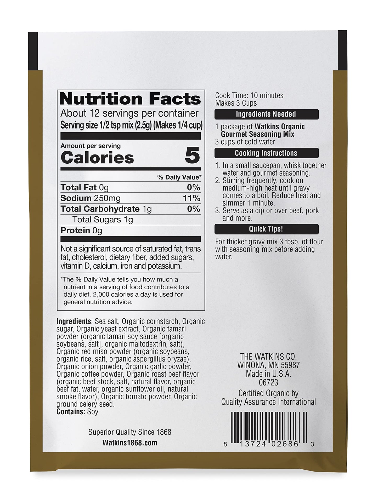 Watkins Organic Gourmet Seasoning Mix, Au Jus Gravy, 1.0 Oz. Pouch, 1 Count (Pack of 4)