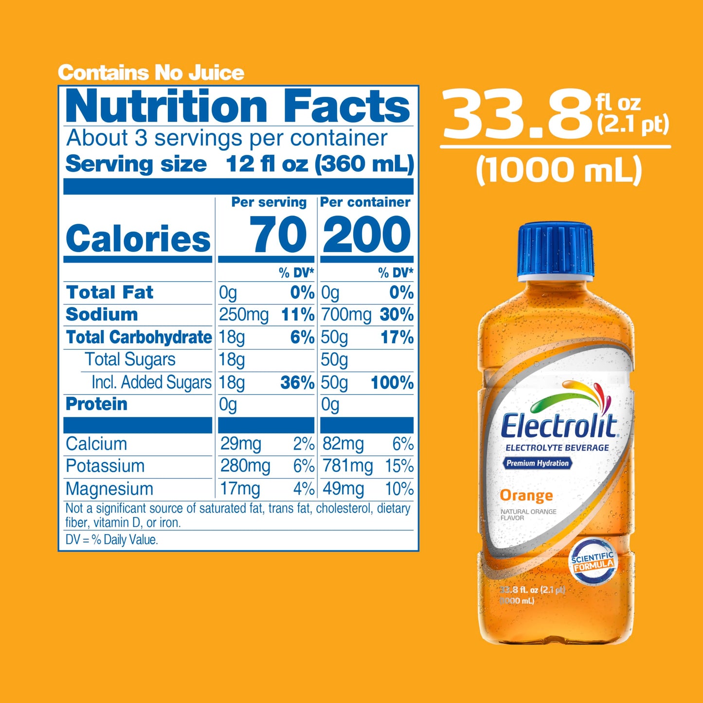 Electrolit Hydration Electrolyte Drinks, Sports Beverages With Electrolytes, 6 Pack (Orange)
