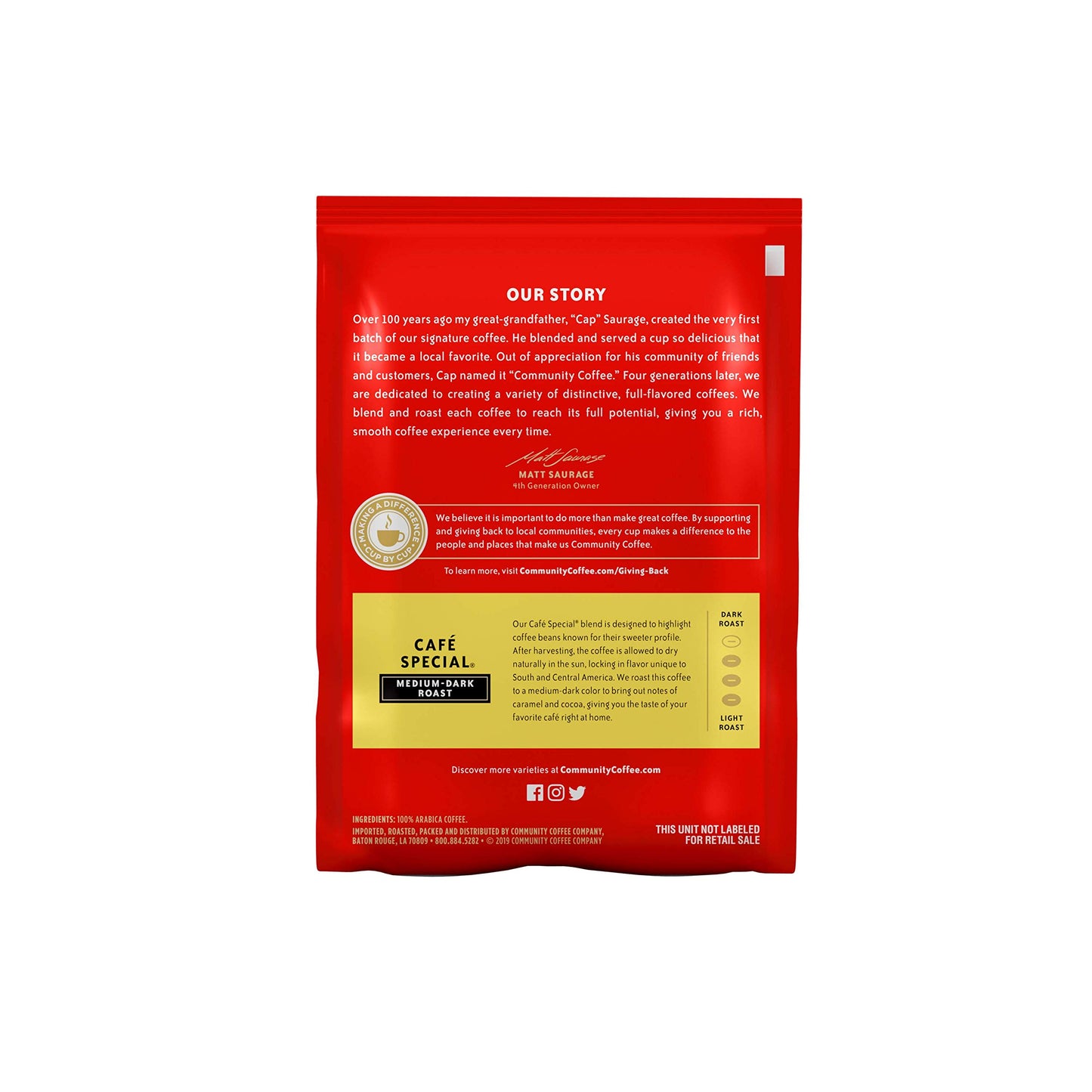 Community Coffee Café Special Pre-Measured Coffee Packs, Medium Dark Roast, 2.5 Ounce Each, Box of 40