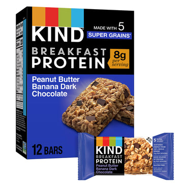 Kind Breakfast, Healthy Snack Bar, Peanut Butter Banana Dark Chocolate, Gluten Free Breakfast Bars, 8G Protein, 1.76 Oz Packs (6