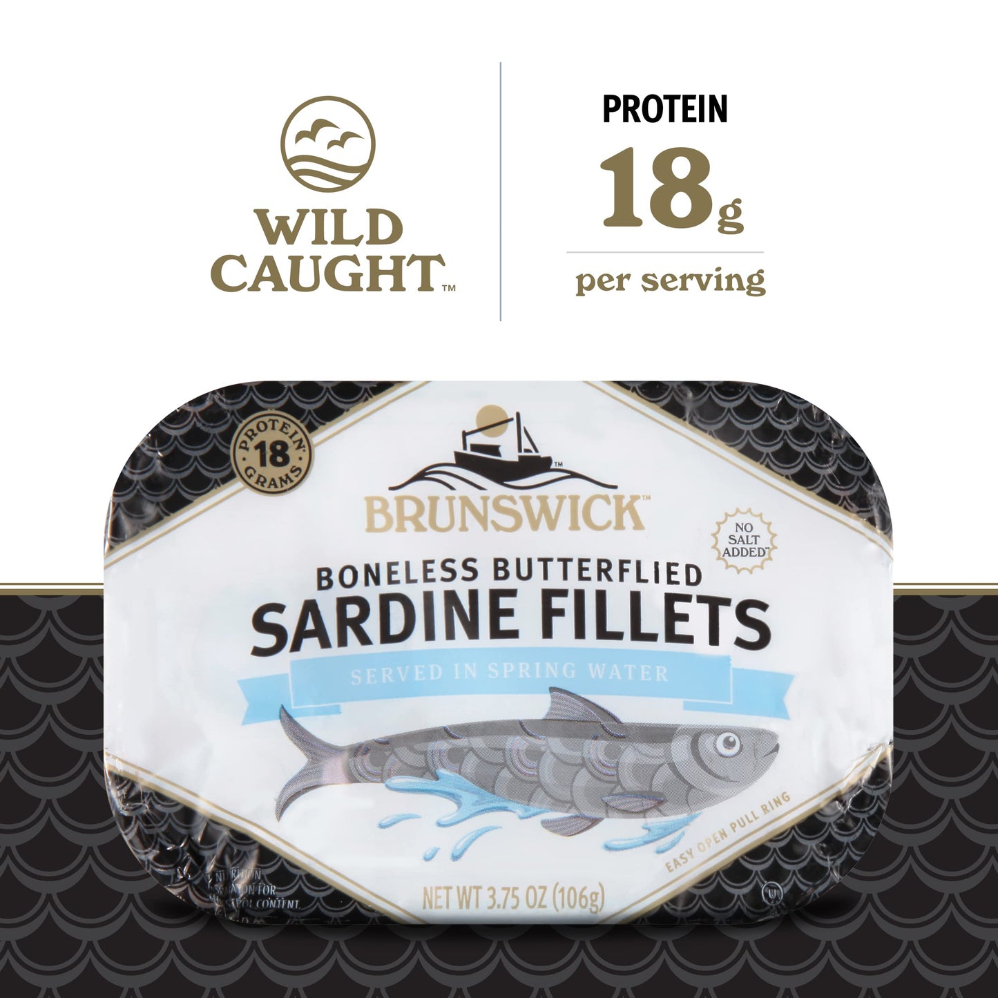 Brunswick Sardine Fillets In Water, 3.75 Oz Can (Pack Of 12) - Wild Caught Sardines In Spring Water- 18G Protein Per Serving - Gluten Free, Keto Friendly - Great For Pasta & Seafood Recipes