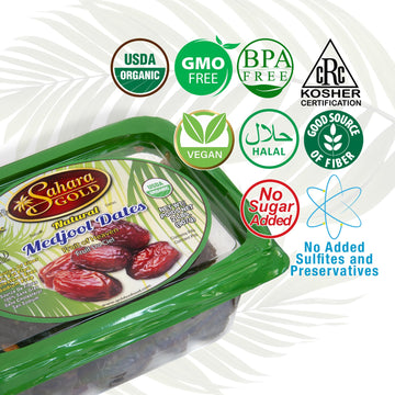 Sahara Gold Organic Medjool Dates - 32 Oz (2Lb), Vegan, Gluten-Free, No Sugar Added Great Gift For Friends & Family, Sweet Dates