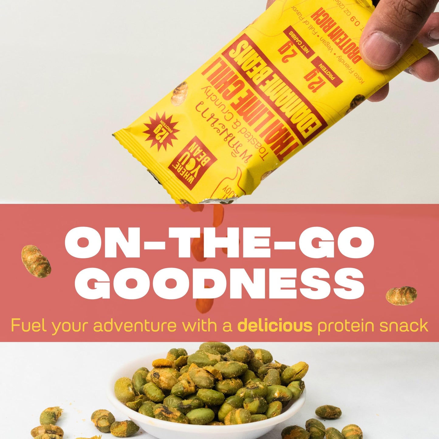 Where You Bean Edamame Beans Snack (Thai Lime Chili) - Crunchy and Dry Roasted Edamame Beans - High Protein Snacks, Keto and Veg