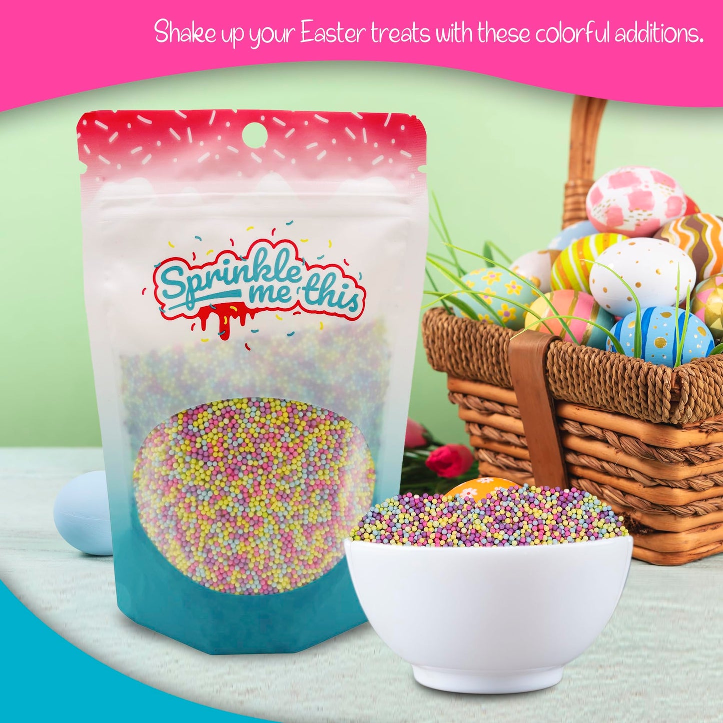 Colors Of The Garden Pastel Nonpareils - 4 Oz Resealable Standup Candy Bag - Nonpareils In Pastel Colors - Yellow, Pink, Green,
