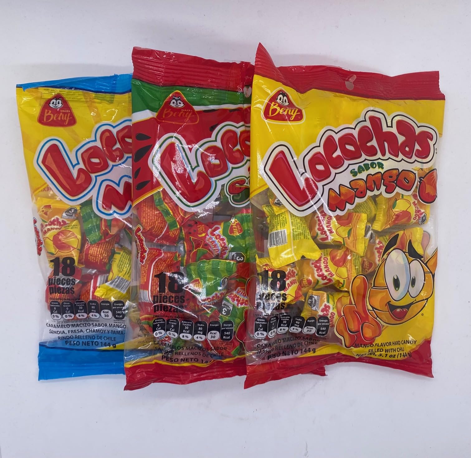 Beny Locochas Peg Bag Hard Candy With Chili Powder Center 5.1Oz 18Pcs (Watermelon (Sandia))