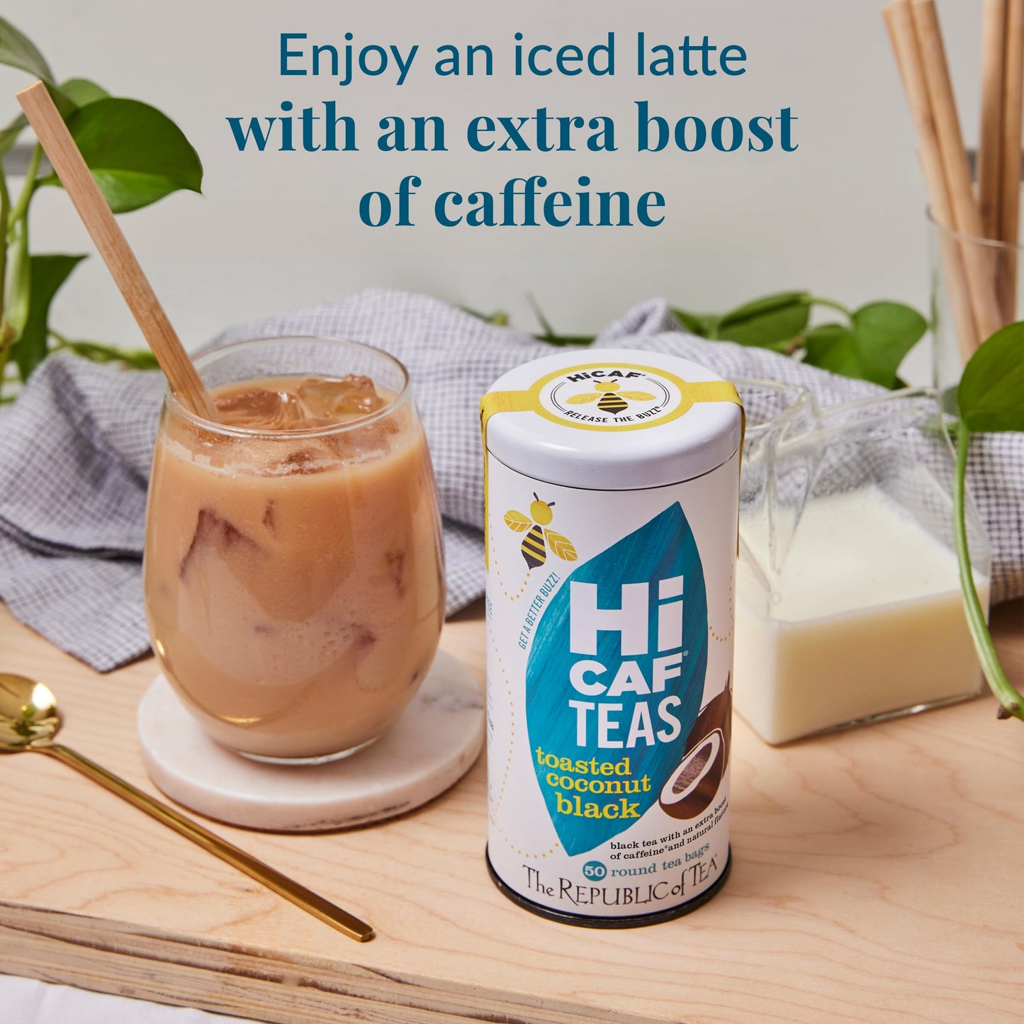 The Republic of Tea HiCAF Toasted Coconut Black Tea, 50 Count, High Caffeine