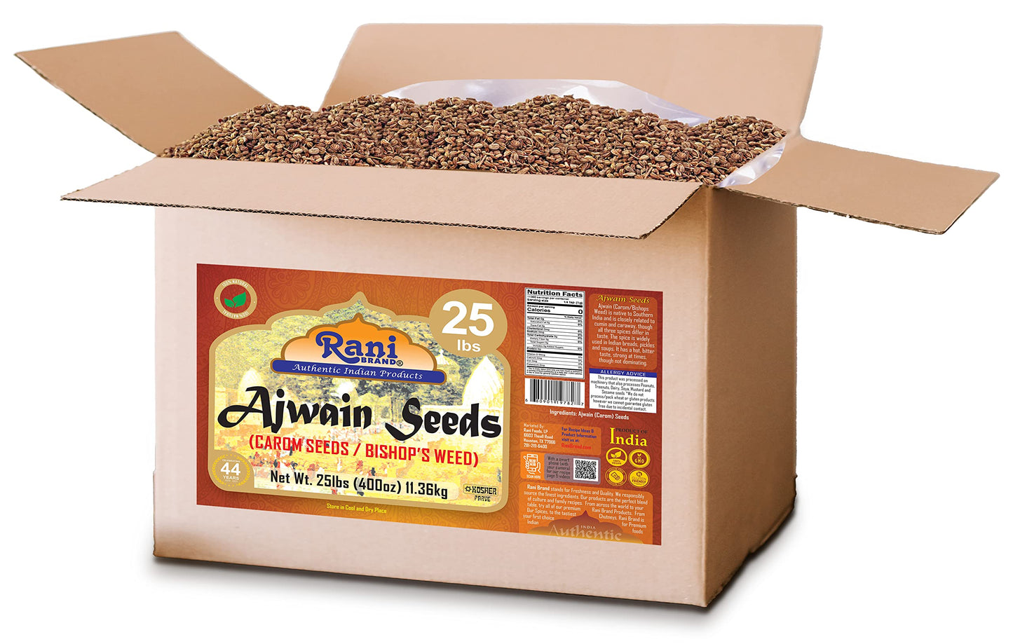 Rani Ajwain Seeds (Carom) Whole Spice, 25 lbs Bulk Box, All Natural, Vegan, Gluten Friendly, NON-GMO, Kosher, Indian Origin
