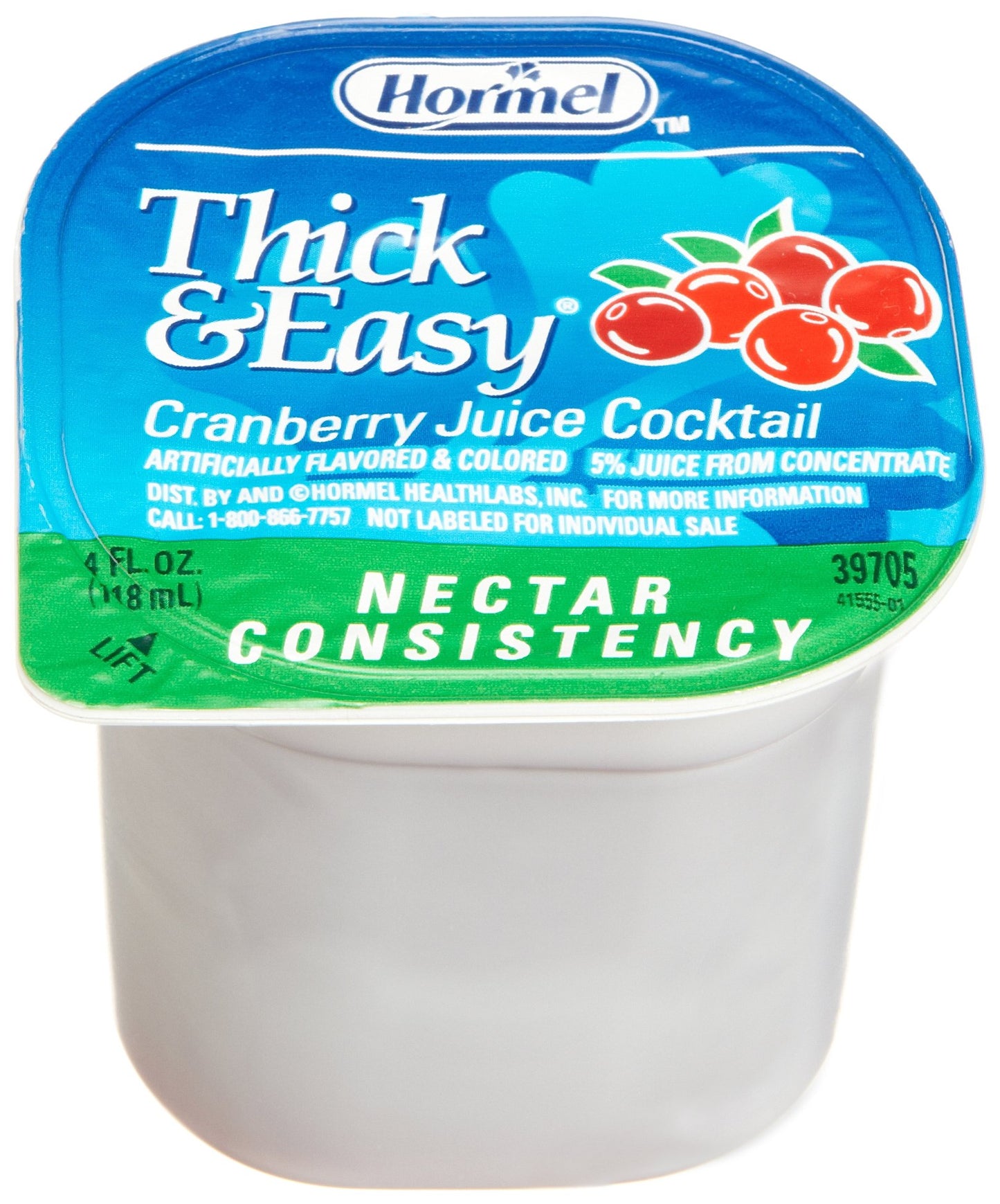 Hormel Thick & Easy Thickened Cranberry Juice Cocktail (Nectar Consistency)  4-Ounce Portion Control Cups (Pack of 24)