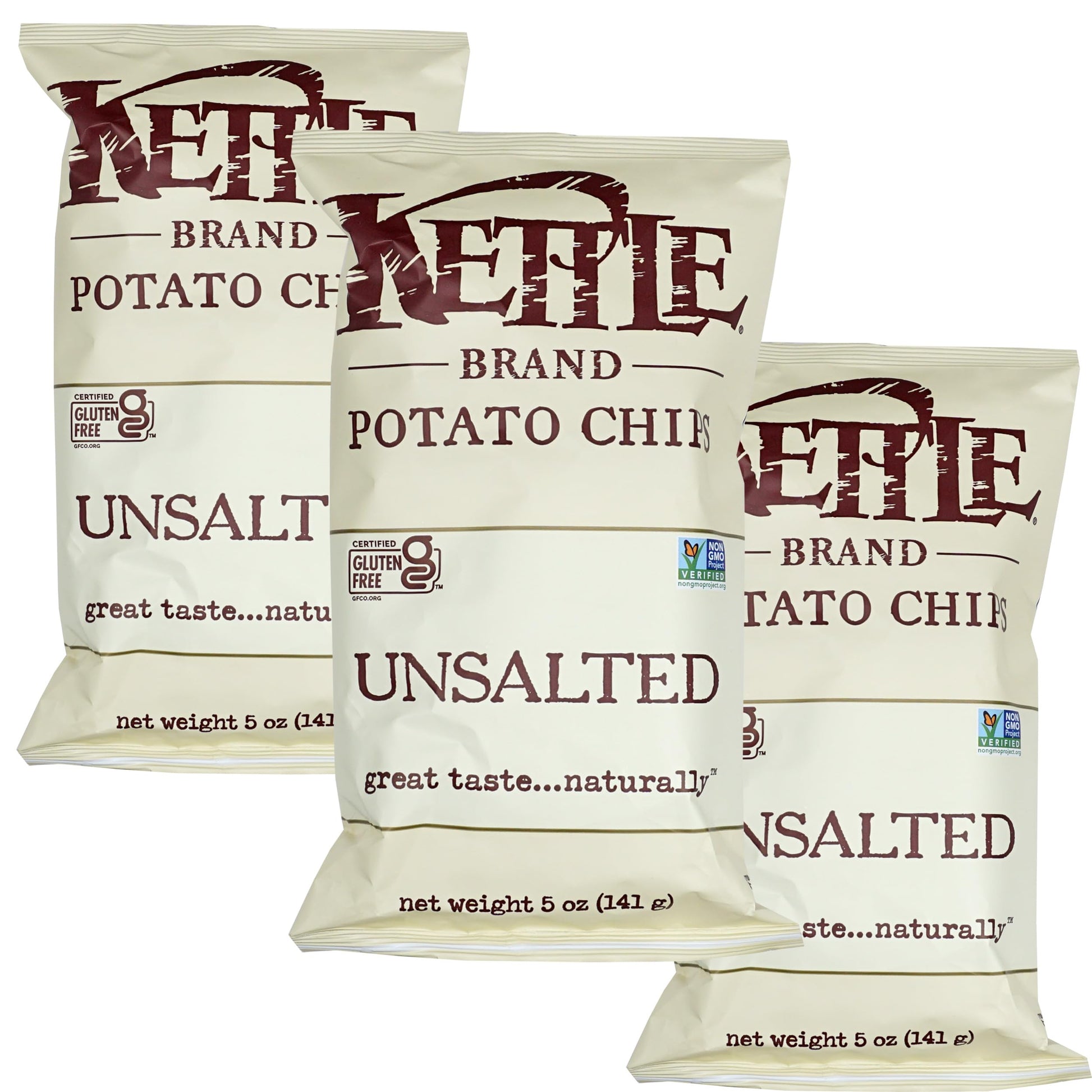 Kettle Potato Chips Unsalted  5 Ounce (Pack of 3)