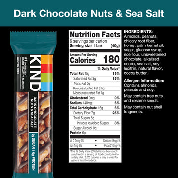 KIND Bars Dark Chocolate Nuts and Sea Salt, Gluten Free, Low Sugar, 36 Count