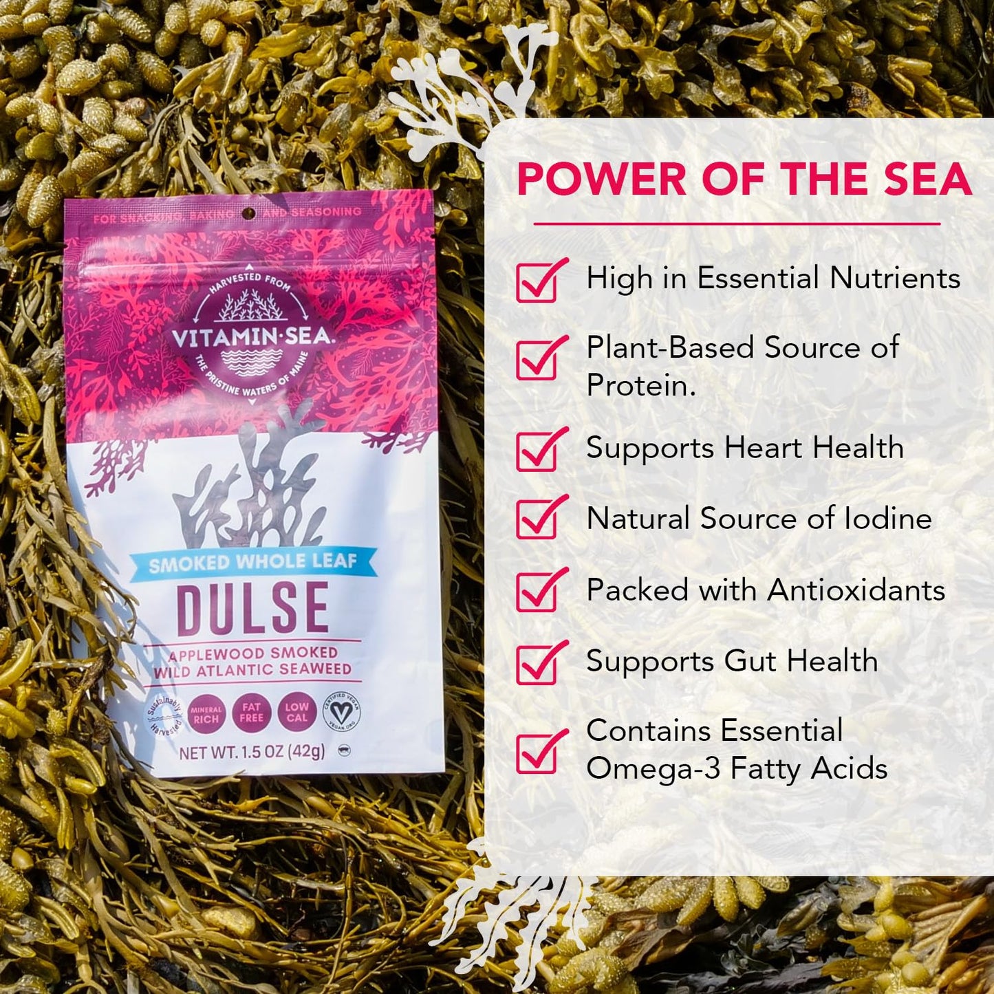 VITAMINSEA Applewood Smoked Dulse Dried Sea  for Snacking & Seasoning, 8 Ounce