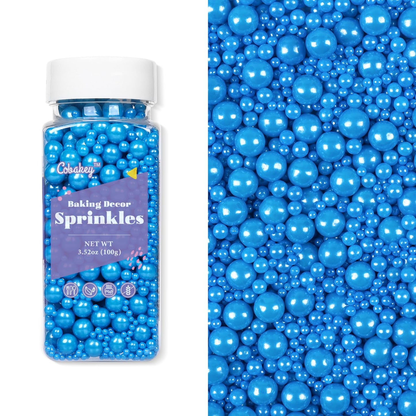Cobakey Blue Sprinkles For Cake Decorations 3.52 Ounce Edible Pearl Sugar Sprinkles For Cupcake Toppers Wedding Party Valentines