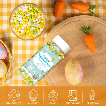Cobakey Easter Sprinkles For Cookies 3.52 Ounce Spring Sprinkles For Baking Yellow & Green Edible Heart Perfect For Easter Cake