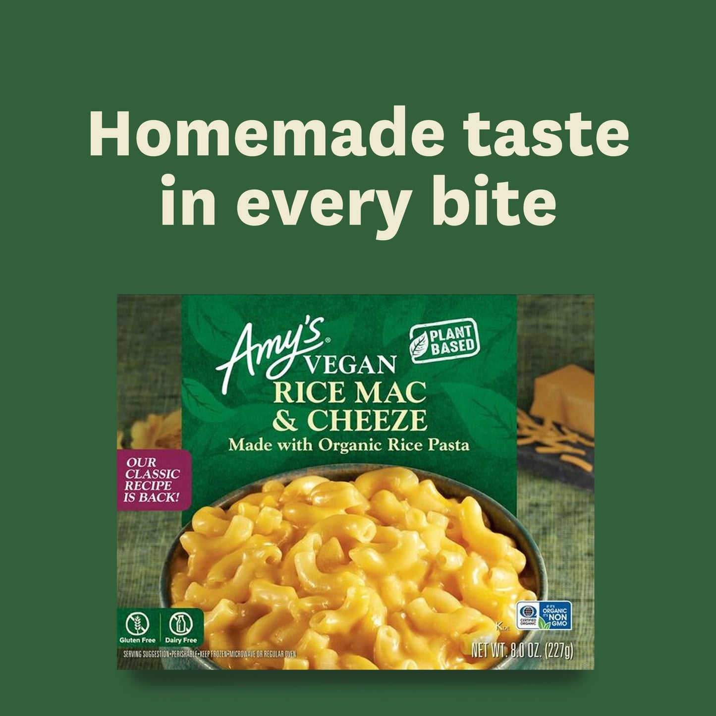 Amys Frozen Meals, Mac & Cheeze, Dairy Free & Gluten Free
