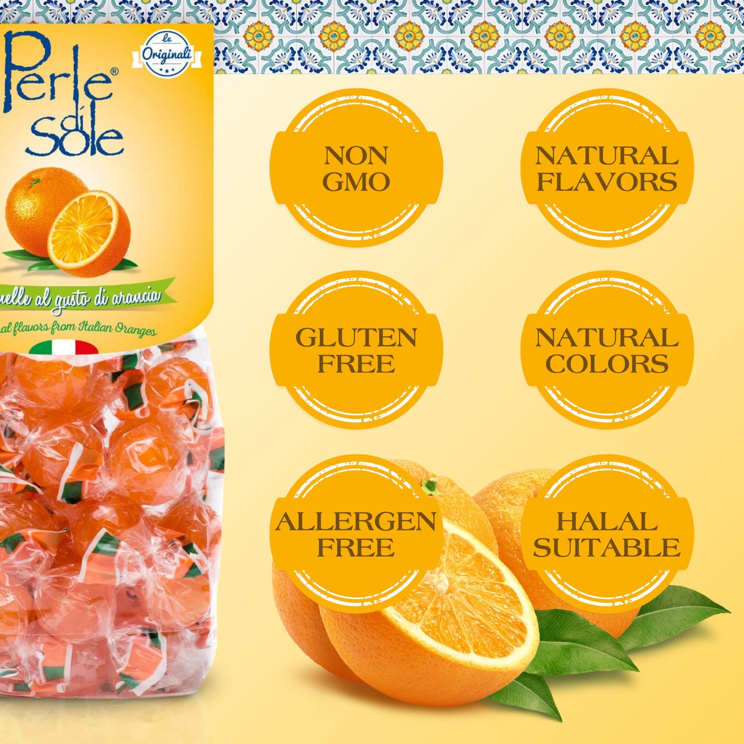 Perle Di Sole Italian Orange Hard Candy Made In Italy - Italian Hard Candy Individually Wrapped - Orange Candies - Orange Drops