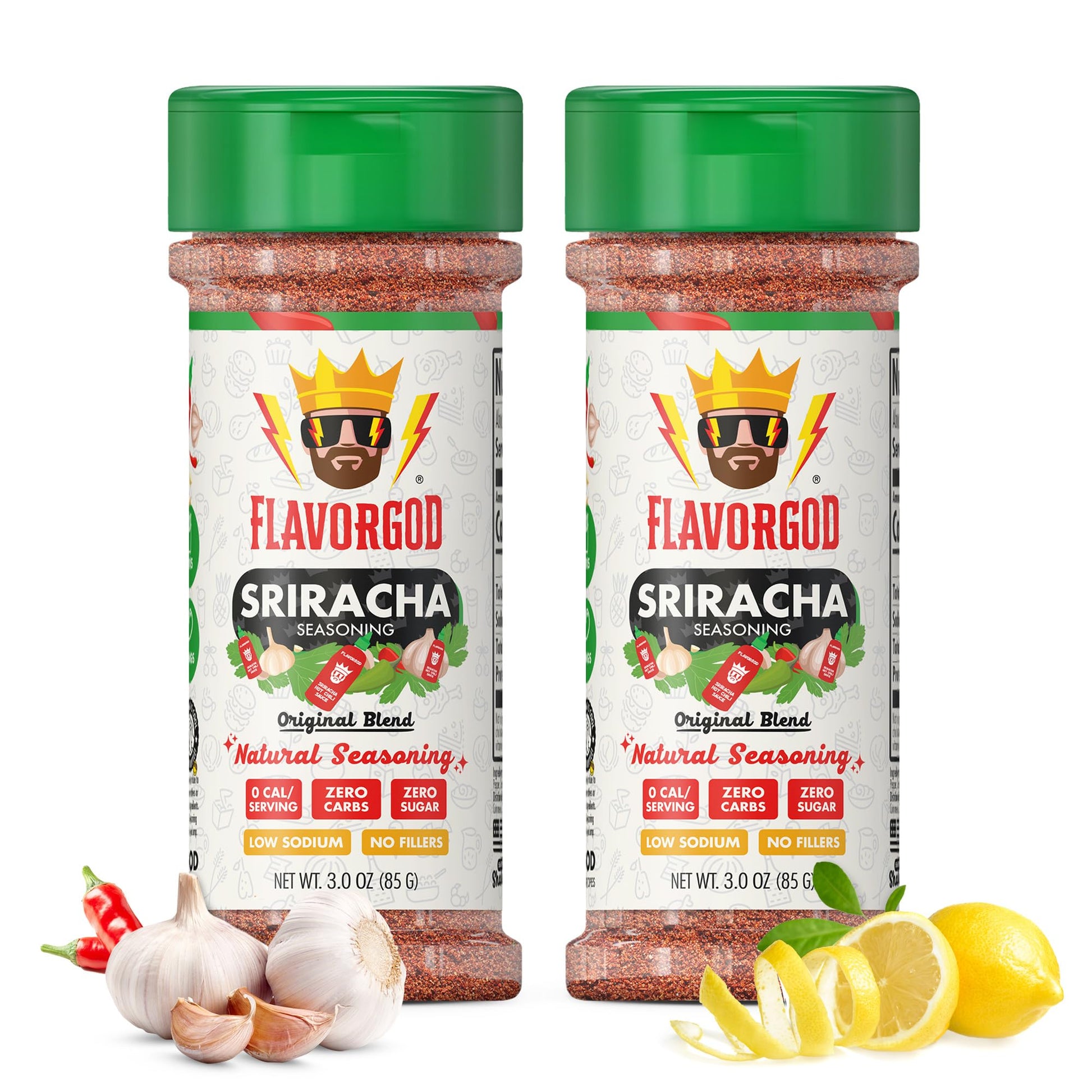 Flavor God Sriracha Seasoning Mix - Premium All Natural Spice Blend, 2 Pack, Kosher, Low Sodium, Vegan, Keto Friendly