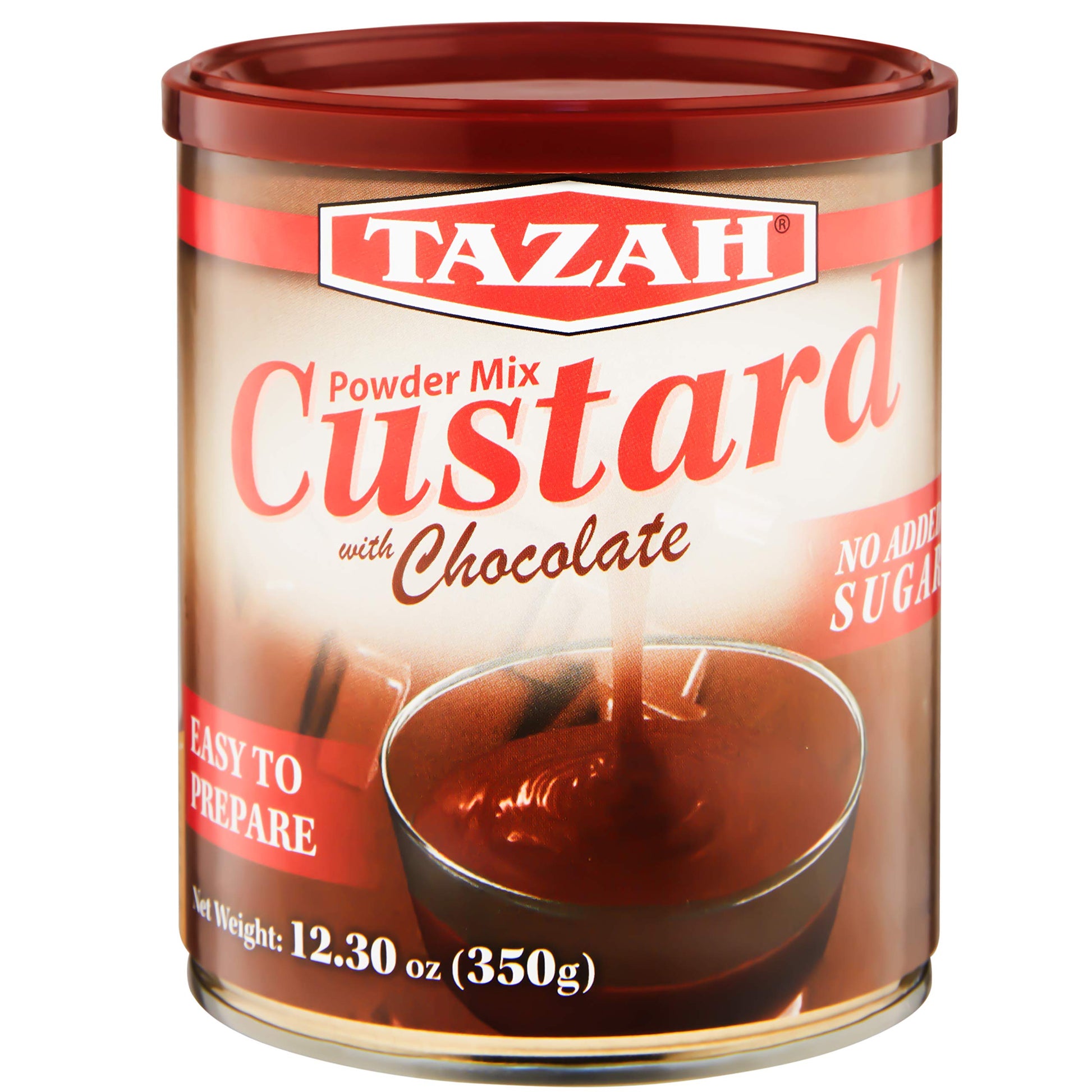TAZAH Chocolate Custard Powder Mix, No Added Sugar, 12.3 Oz (350g) Tin