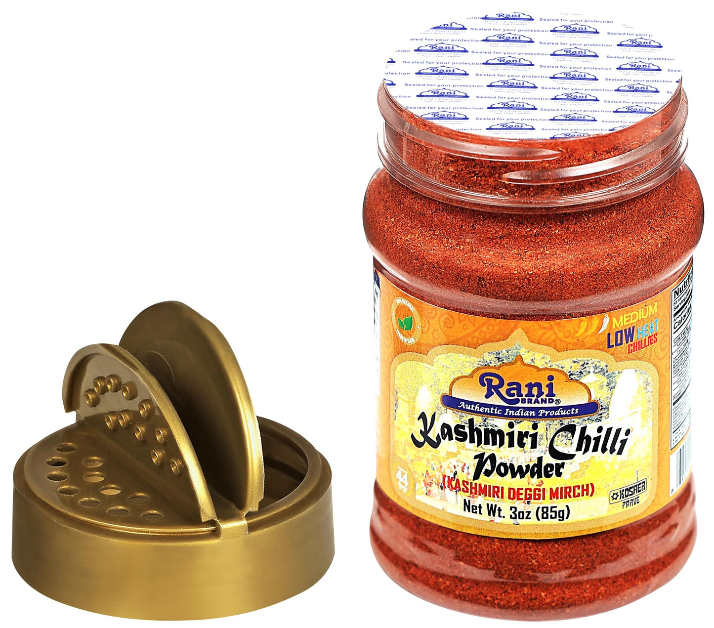 Rani Kashmiri Chilli Powder (Deggi Mirch, Low Heat) Ground Indian Spice 85g PET Jar ~ All Natural | Salt-Free | Vegan | Kosher |