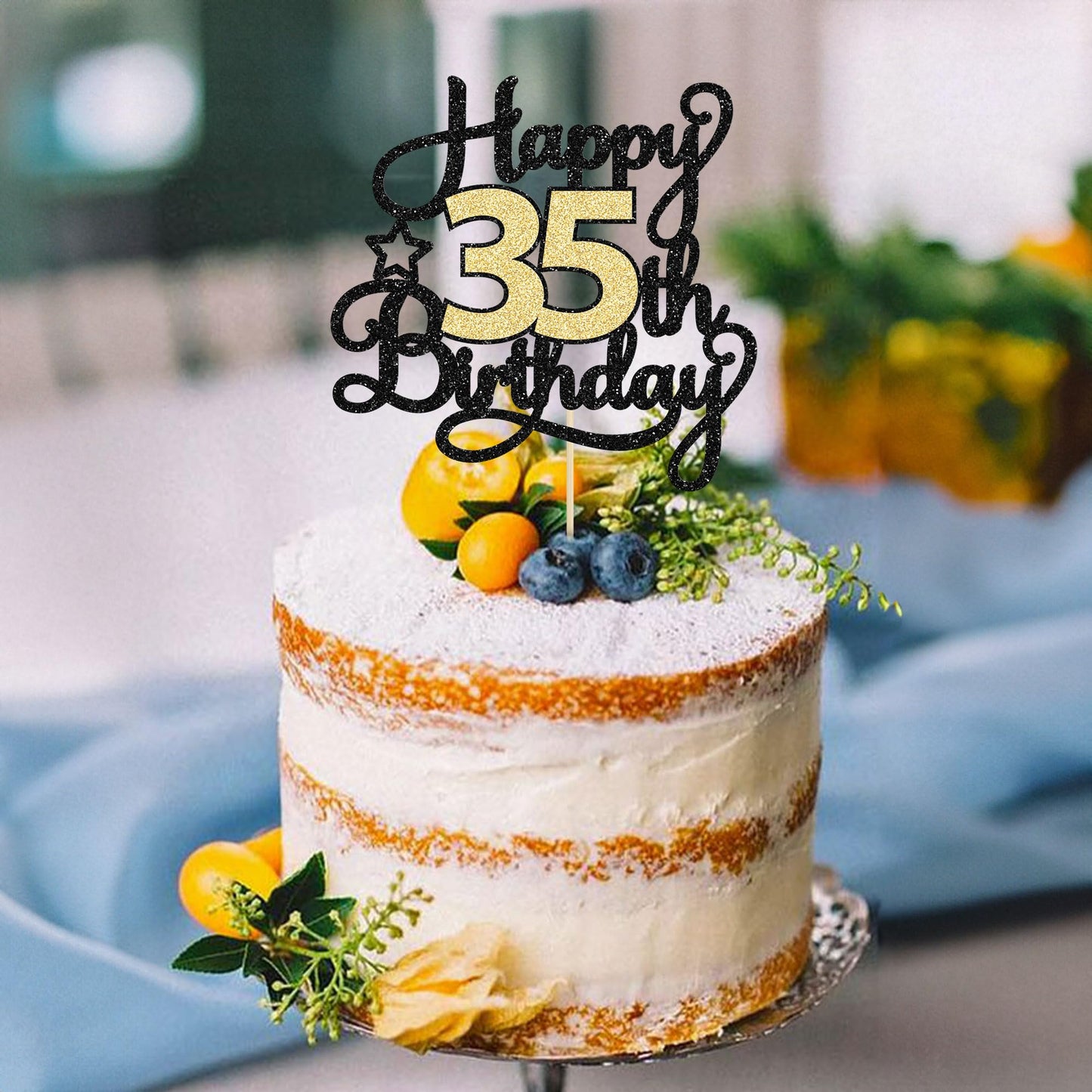 1Pc Happy 35Th Birthday Cake Topper Glitter Cheers To 35 Years Birthday Cake Pick 35 Fabulous Cake Decoration For Happy 35Th Bir